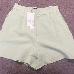 Zara Mint Green Pleated Shorts
